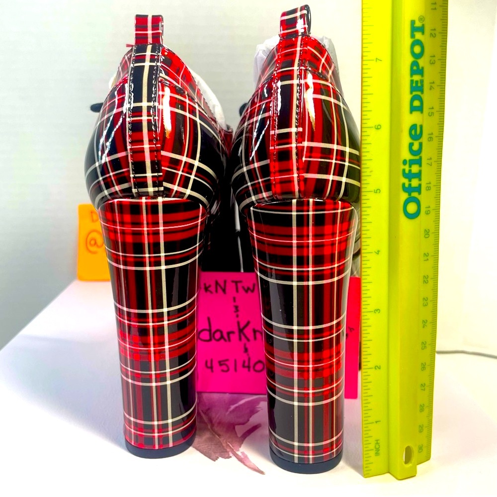BNIB Jessica Simpson Irella Teagan Red Plaid Patent 5” platform ankle boots 6M - Picture 4 of 16